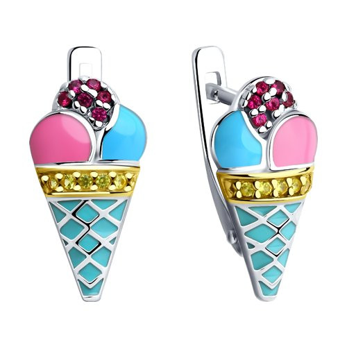 Серьги из серебра с эмалью и фианитами