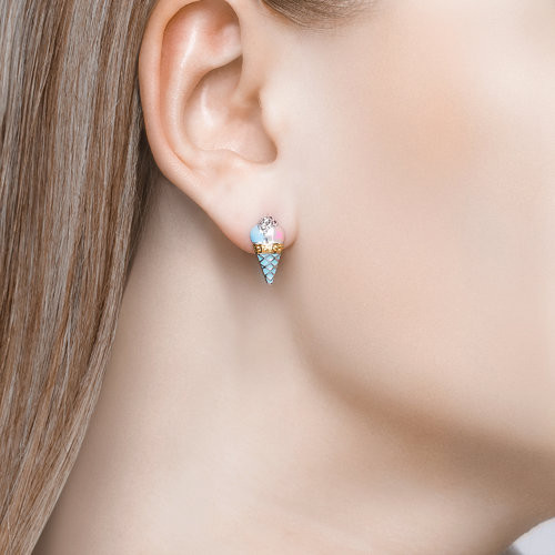 Серьги из серебра с эмалью и фианитами