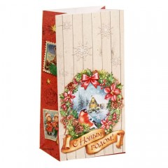 Пакет подарочный без ручек «Новогодний венок» (10×0,1×19,5 см) - Фото 1