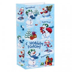 Пакет подарочный без ручек «Снеговички» (10×0,1×19,5 см) - Фото 1
