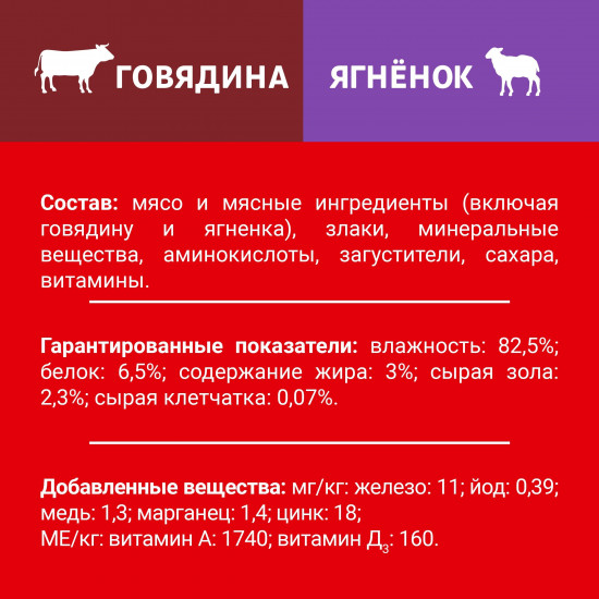 Корм для собак «Говядина с ягненком в подливе»