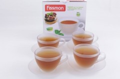 Набор чашек с блюдцами, 235 мл (4 шт) белое стекло - Фото 1