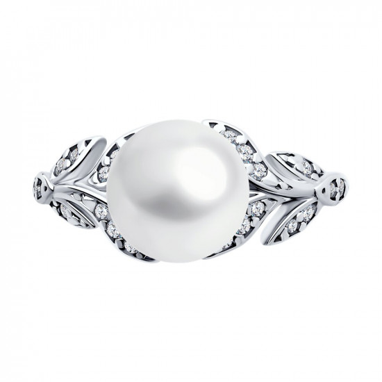 Кольцо из серебра с жемчугом и фианитами