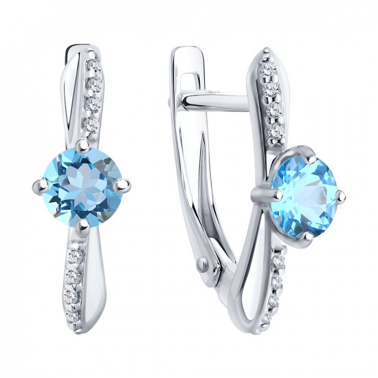 Серьги из серебра с топазами и фианитами