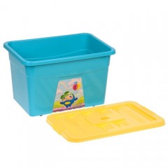 Ящик для игрушек с аппликацией на колёсах, с крышкой, 65 л, цвет голубой - Фото 2