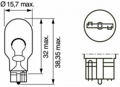 Автолампа накаливания W16W 12V 16W W2,1x9,5d - Фото 2