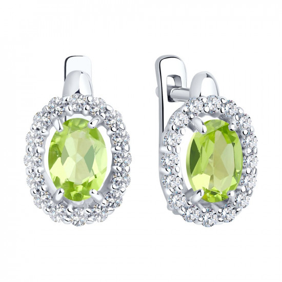 Серьги из серебра с фианитами и хризолитами