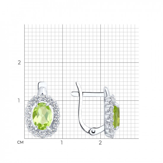 Серьги из серебра с фианитами и хризолитами