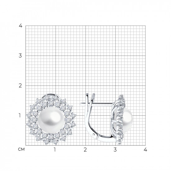 Серьги из серебра с жемчугом и фианитами