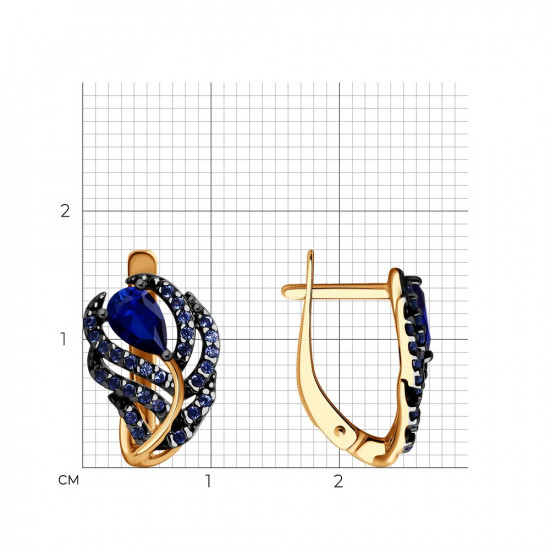 Серьги из золочёного серебра с корундами и фианитами