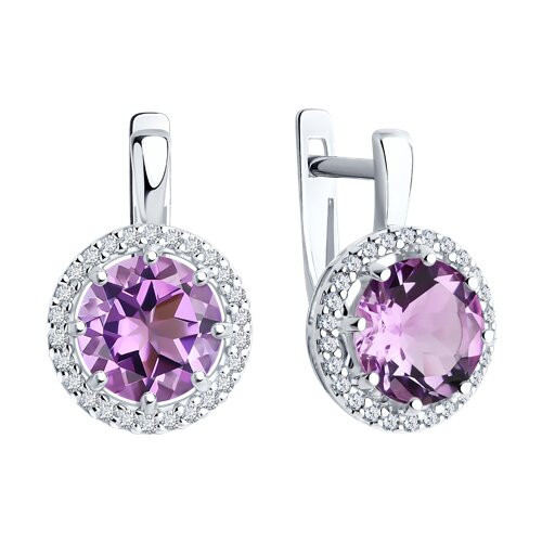Серьги из серебра с аметистами и фианитами