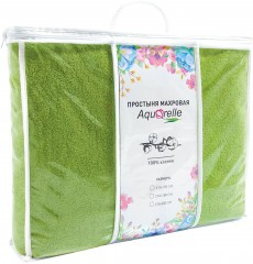 Простыня махровая гладкокрашеная (1,5 спальная, хлопок, размер 150х210), цвет травяной - Фото 1
