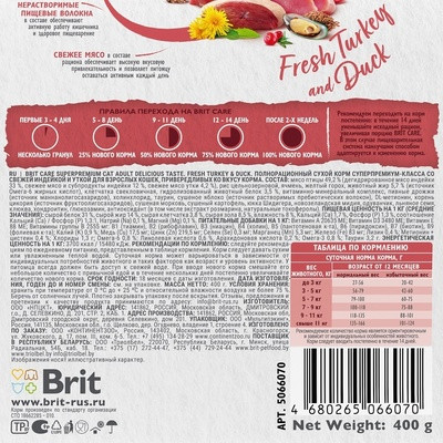 Корм сухой для кошек с индейкой и уткой «Care Cat Adult Delicious Taste»