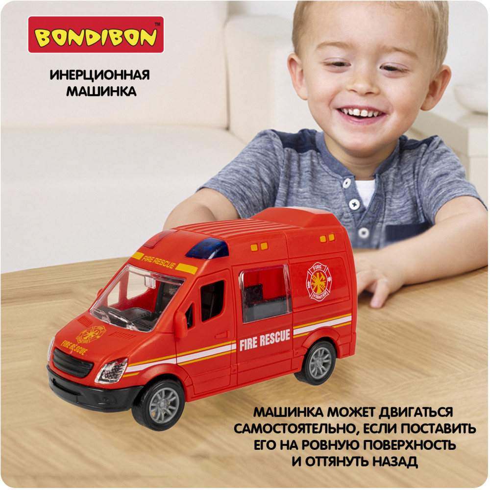 Машина инерционная «Пожарный микроавтобус» | Парк техники | Bondibon | Фото 4