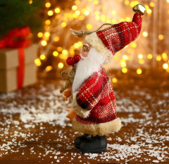 Фигурка «Дед Мороз в красной клетчатой шубке с мешком» - Фото 1