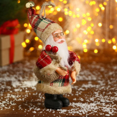 Фигурка «Дед Мороз в красной клетчатой шубке с мешком» - Фото 3