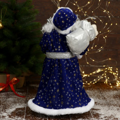 Фигурка «Дед Мороз в синей подпоясанной шубе, с посохом и подарками» - Фото 2