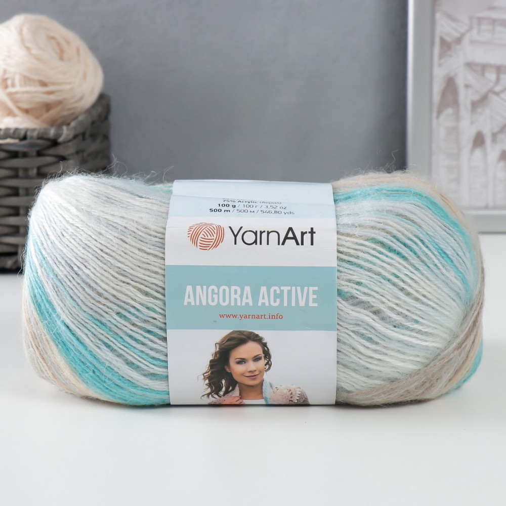 Пряжа для вязания «Angora Active», 852 Бирюзовый кремово-белый | YarnArt | Фото 4