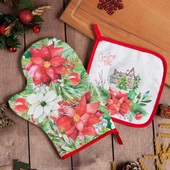 Набор кухонный «Christmas red flowers»