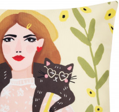 Наволочка декоративная «Девушка с котом» - Фото 1