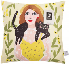 Наволочка декоративная «Девушка с котом» - Фото 4