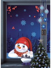 Набор наклеек многоразовых «Снеговик заглядывает в окно» - Фото 1