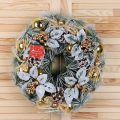Венок новогодний «Шишки и белёные листики» - Фото 2
