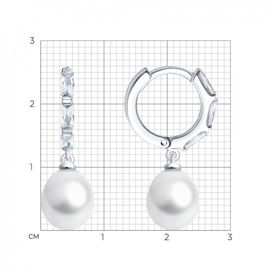 Серьги из серебра с жемчугом и фианитами