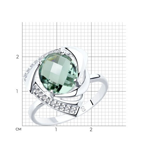 Кольцо из серебра с кварцем и фианитами