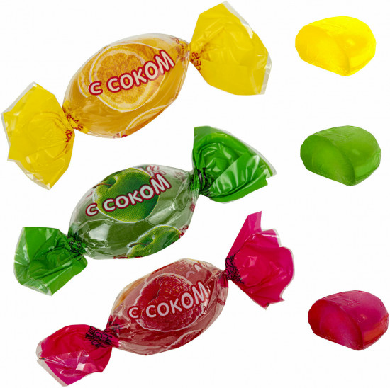 Карамель с соком малины, яблока и лимона