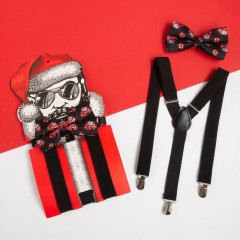 Комплект мужской из подтяжек и бабочки «Крутой Санта» - Фото 1