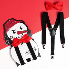 Комплект мужской из подтяжек и бабочки «Снеговик» - Фото 1