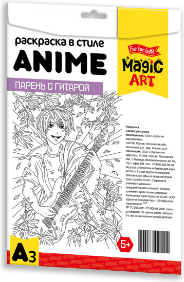 Раскраска в стиле anime «Парень с гитарой»