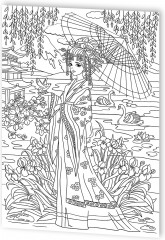 Раскраска в стиле anime «Девочка в кимоно» - Фото 2