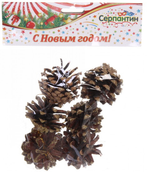 Набор украшений новогодних «Шишки с золотым инеем»