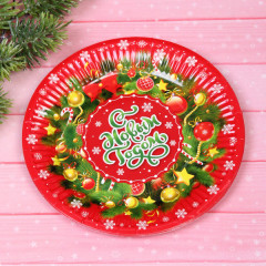 Набор тарелок бумажных «С Новым Годом-хвойный венок» - Фото 2