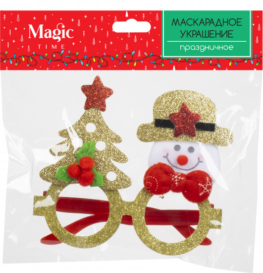 Очки маскарадные «Снеговик с ёлкой в золоте»