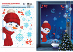 Набор наклеек многоразовых «Новогодний снеговик подглядывает в окно» - Фото 1