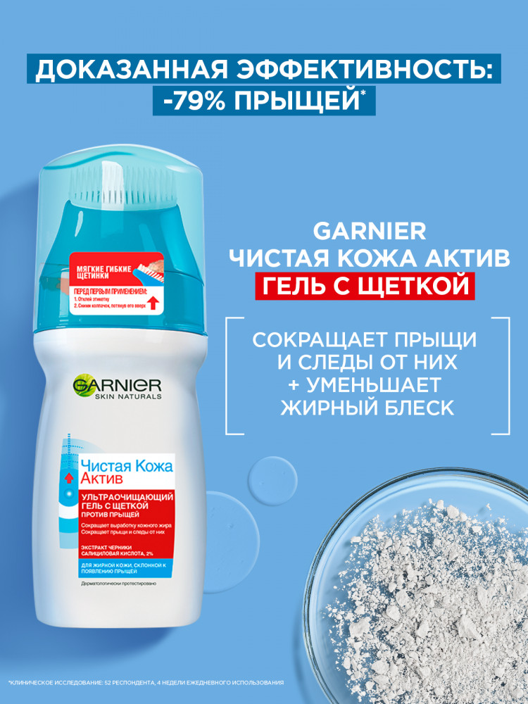 Очищающий гель для лица с щеткой «Чистая кожа Актив» с салициловой ...