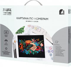 Картина по номерам на черном холсте «Бабочка на цветах» - Фото 1