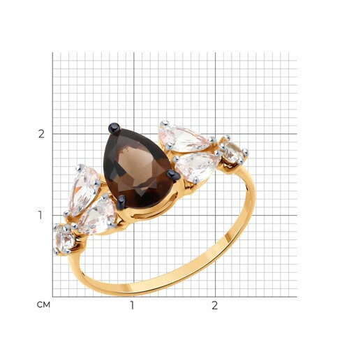 Кольцо из серебра с раухтопазом и фианитами