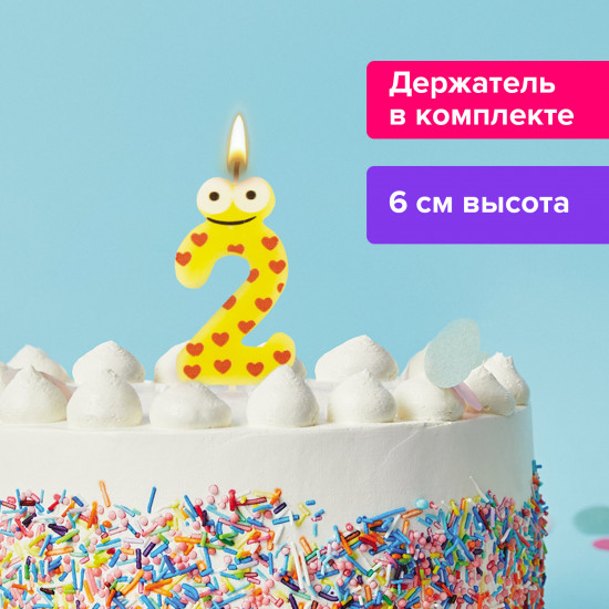 Свеча-цифра для торта «2» с глазками