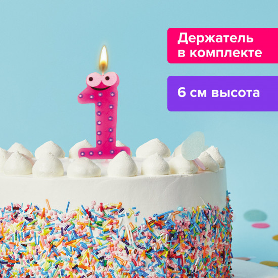 Свеча-цифра для торта «1» с глазками