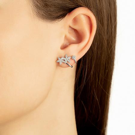 Серьга из серебра с фианитами