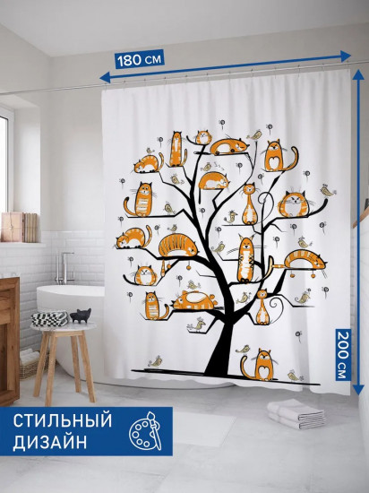 Штора для ванной комнаты «Кошачье дерево»