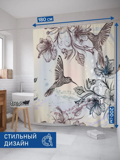 Штора для ванной «Райский сад для колибри»