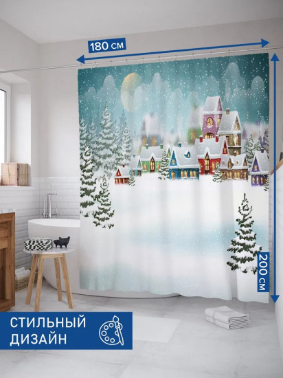 Штора для ванной комнаты «Снежный городок»