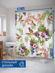 Штора для ванной «Композиции цветов и птичек» - Фото 2