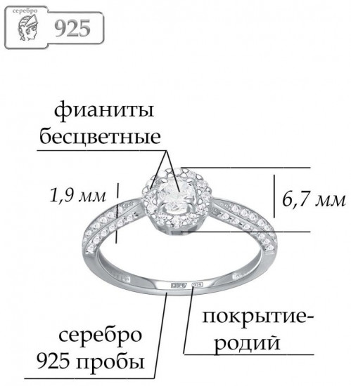Кольцо из серебра с фианитами