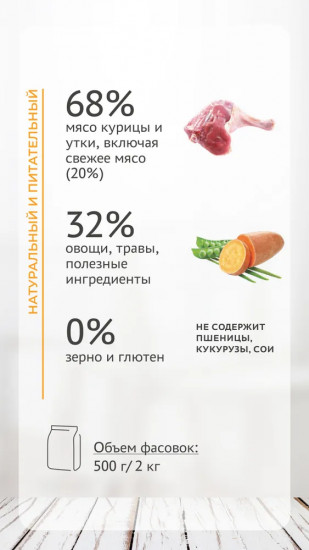 Корм для взрослых собак мелких пород с курицей и уткой